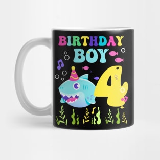 4th Birthday Boy Shark Funny B-day Gift For Kids Tollders Mug